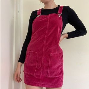 Topshop Moto Pink Velvet Overall Dress